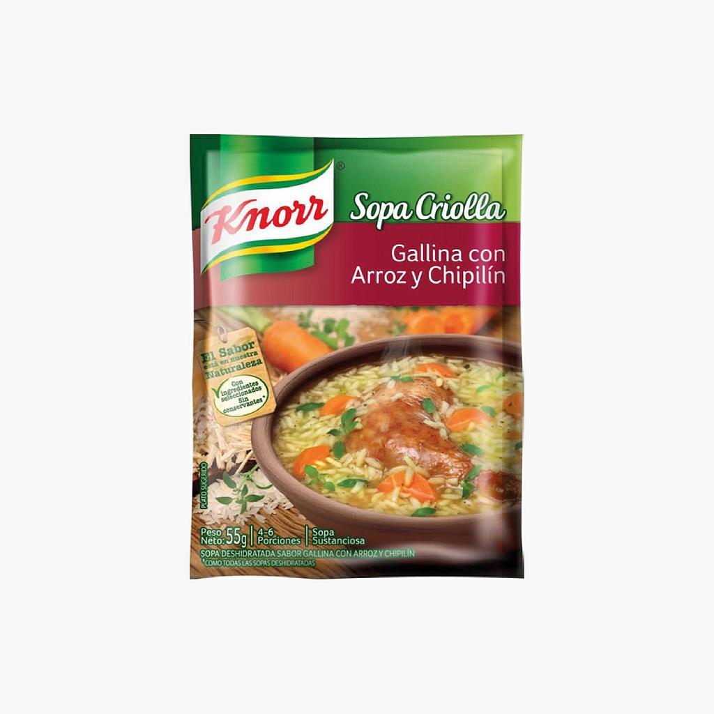 KNORR SOPA GALLINA CRIOLLA CON ARROZ Y CHIPILÍN 54G