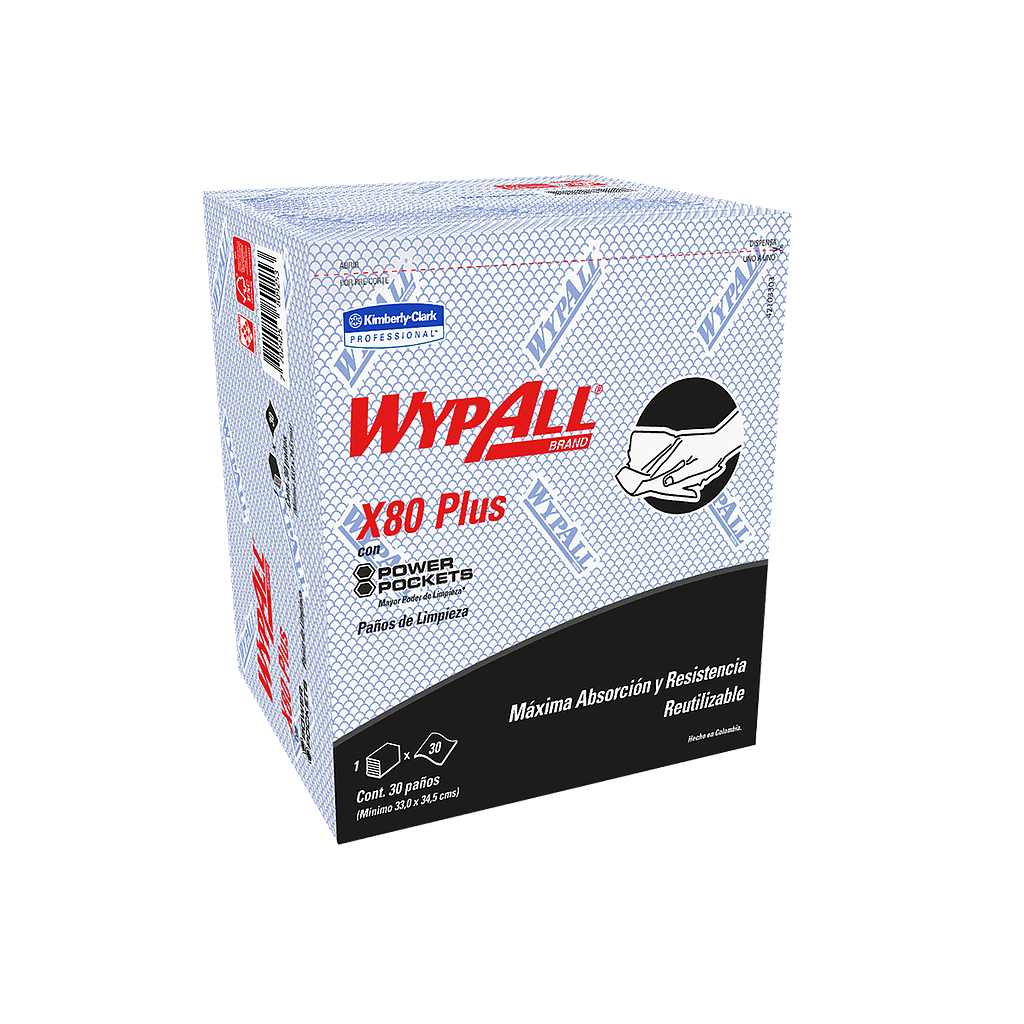 PAÑOS REUTILIZABLES WYPALL BRAND X-80PLUS 30 UN BLUE
